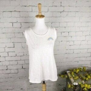 Hello Nite Rainbow Embroidered A-line Tank Top Cream Size Small